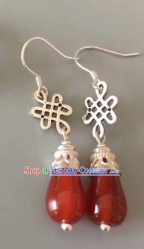 Chinese Traditional Mongol Nationality Red Earrings Mongolian Ethnic Ear Accessories for Women