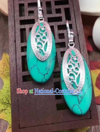 Chinese Traditional Ethnic Green Earrings Mongol Nationality Ear Accessories for Women