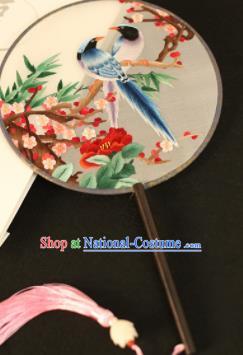 Chinese Traditional Embroidered Magpie Round Fans Classical Hanfu Palace Fans for Women