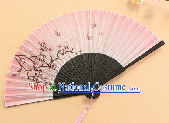 Chinese Traditional Folding Fans Classical Printing Flowers Pink Accordion Silk Fans for Women