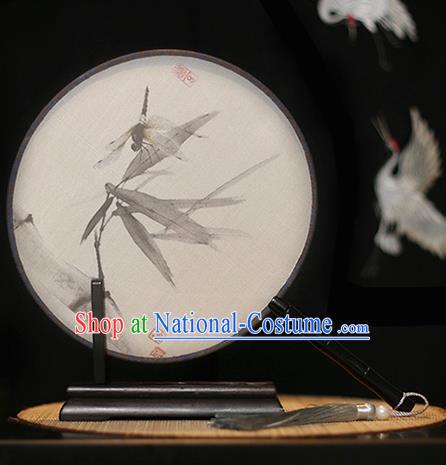 Chinese Traditional Printing Dragonfly Silk Round Fans Classical Hanfu Palace Fans for Women