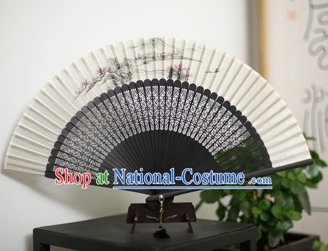 Chinese Handmade Ink Painting Silk Fans Classical Accordion Traditional Folding Fans for Women