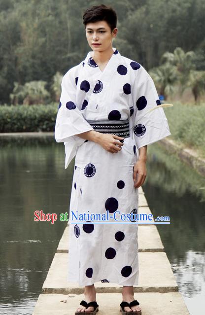 Japanese Traditional Handmade White Kimono Asian Japan Yukata Costume for Men