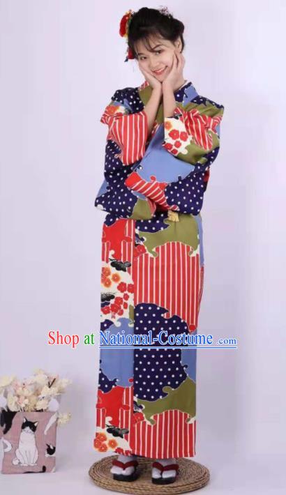 Japanese Traditional Handmade Printing Kimono Dress Asian Japan Geisha Yukata Costume for Women