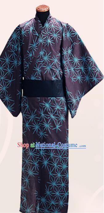 Japanese Traditional Samurai Black Kimono Asian Japan Handmade Warrior Yukata Costume for Men