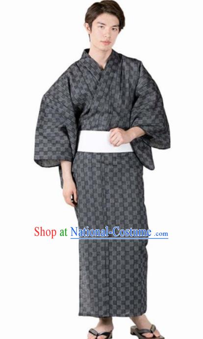 Japanese Traditional Samurai Grey Linen Kimono Asian Japan Handmade Warrior Yukata Costume for Men