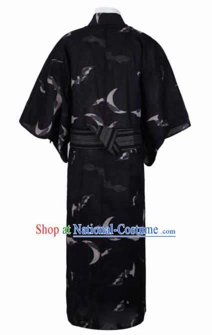 Japanese Traditional Samurai Printing Black Kimono Robe Asian Japan Handmade Warrior Yukata Costume for Men