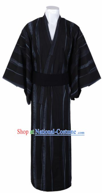 Japanese Traditional Samurai Black Kimono Robe Asian Japan Handmade Warrior Yukata Costume for Men