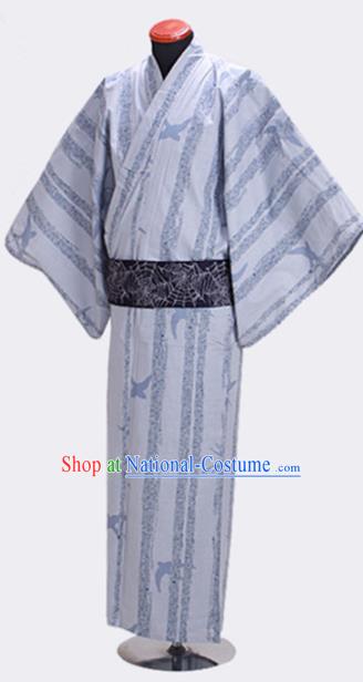 Traditional Japanese Samurai White Kimono Robe Asian Japan Handmade Warrior Yukata Costume for Men