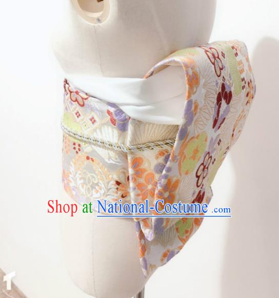 Japanese Traditional Handmade White Kimono Belts Asian Japan Geisha Yukata Waistband for Women