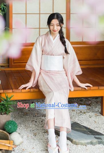 Japanese Traditional Handmade Pink Kimono Dress Asian Japan Geisha Yukata Costume for Women