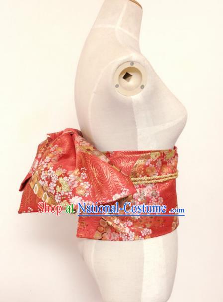 Japanese Traditional Handmade Red Brocade Kimono Belts Asian Japan Geisha Yukata Waistband for Women