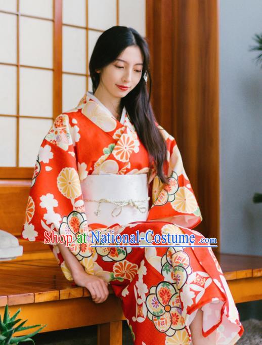 Handmade Japanese Geisha Red Kimono Dress Asian Japan Traditional Yukata Costume for Women