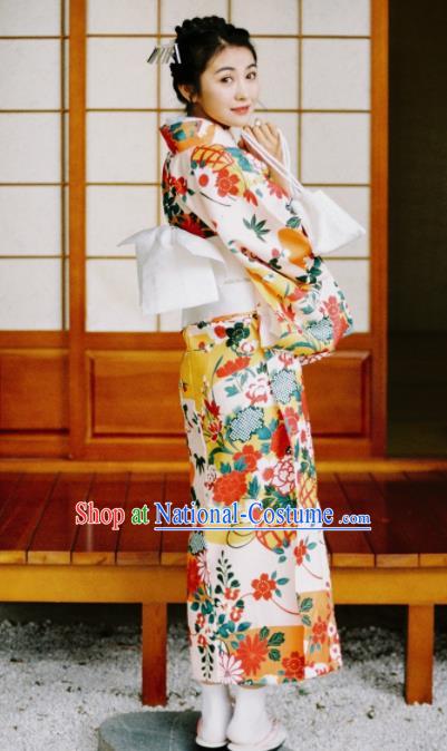 Handmade Japanese Traditional Costume Geisha Printing Furisode Kimono Dress Asian Japan Yukata for Women