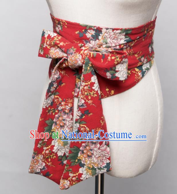 Japanese Traditional Handmade Kimono Belts Asian Japan Geisha Yukata Red Brocade Waistband for Women