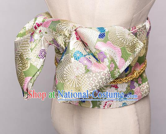 Japanese Traditional Handmade Kimono Belts Asian Japan Geisha Yukata Green Brocade Waistband for Women