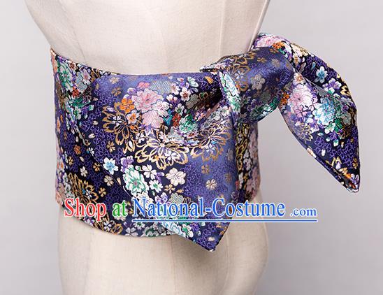 Japanese Traditional Handmade Kimono Embroidered Belts Asian Japan Geisha Yukata Royalblue Brocade Waistband for Women