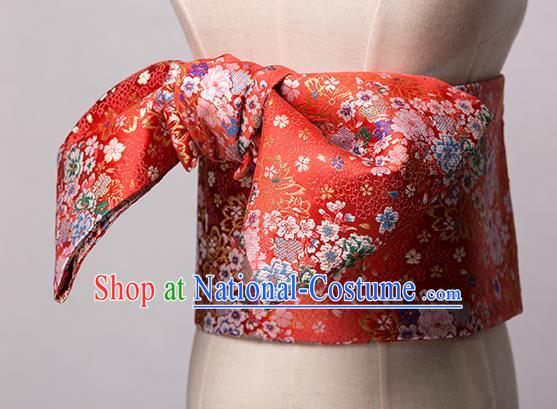 Japanese Traditional Handmade Kimono Embroidered Belts Asian Japan Geisha Yukata Red Brocade Waistband for Women