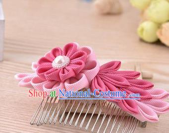 Japanese Traditional Kimono Pink Flowers Hair Comb Handmade Japan Geisha Hair Accessories for Women