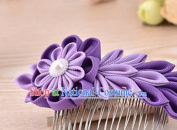 Japanese Traditional Kimono Purple Flowers Hair Comb Handmade Japan Geisha Hair Accessories for Women