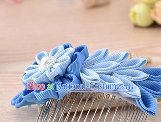 Japanese Traditional Kimono Blue Flowers Hair Comb Handmade Japan Geisha Hair Accessories for Women