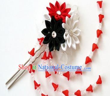 Japanese Traditional Kimono Sakura Tassel Hairpins Handmade Japan Geisha Hair Accessories for Women