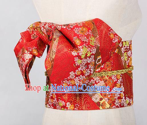 Japanese Traditional Handmade Kimono Red Brocade Embroidered Belts Asian Japan Geisha Yukata Waistband for Women