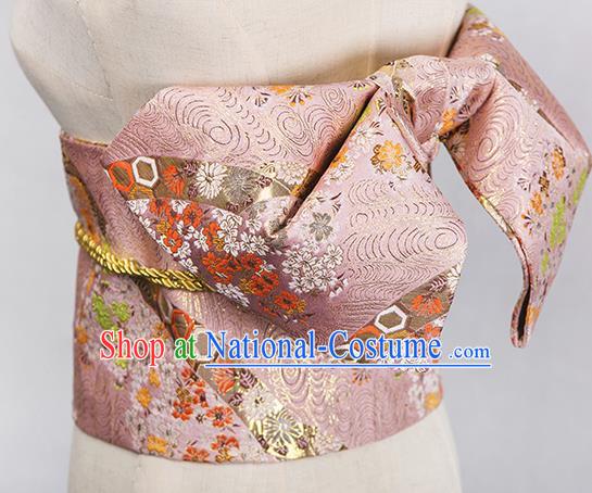 Japanese Traditional Handmade Kimono Pink Brocade Embroidered Belts Asian Japan Geisha Yukata Waistband for Women