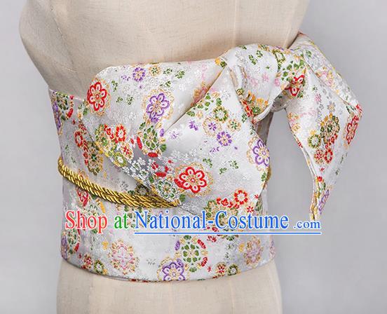 Japanese Traditional Handmade Kimono White Brocade Embroidered Belts Asian Japan Geisha Yukata Waistband for Women