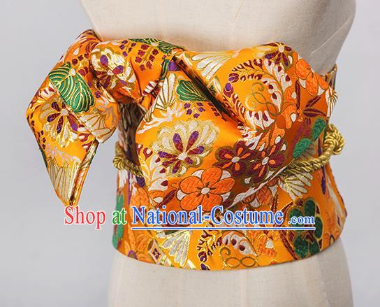 Japanese Traditional Kimono Golden Brocade Embroidered Belts Asian Handmade Japan Geisha Yukata Waistband for Women