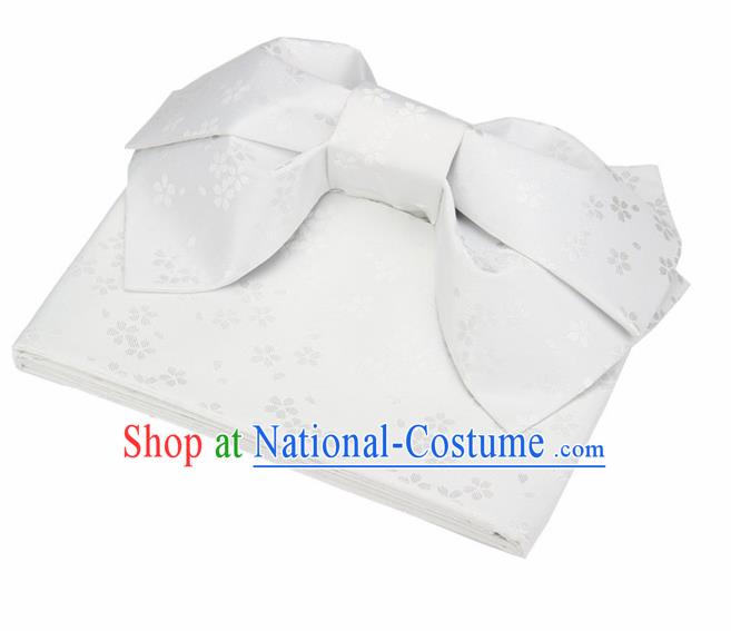 Japanese Traditional Kimono White Brocade Bowknot Belts Asian Handmade Japan Geisha Yukata Waistband for Women