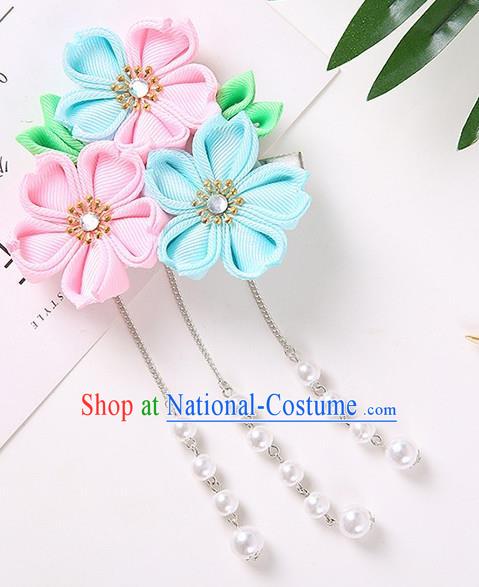 Japanese Traditional Kimono Hair Accessories Handmade Japan Geisha Sakura Tassel Hair Claw for Women