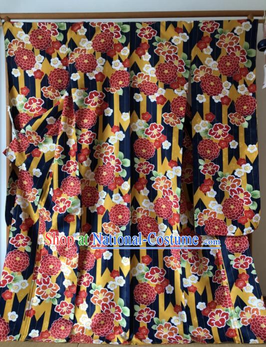 Japanese Traditional Costume Geisha Printing Chrysanthemum Furisode Kimono Asian Japan Yukata Dress for Women