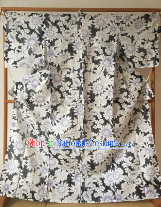 Japanese Traditional Costume Geisha Printing Sunflower Furisode Kimono Asian Japan Yukata Dress for Women