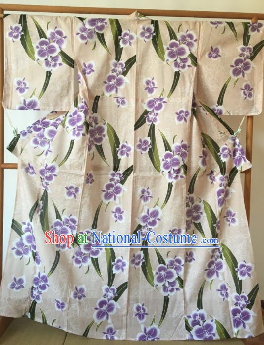 Japanese Traditional Costume Geisha Printing Flowers Furisode Kimono Asian Japan Yukata Dress for Women