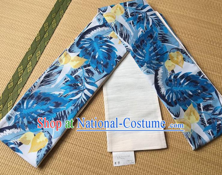 Japanese Traditional Kimono Printing Blue Belts Asian Handmade Japan Geisha Yukata Waistband for Women