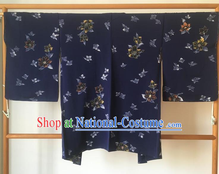 Traditional Japanese Samurai Kimono Printing Navy Haori Coat Asian Japan Handmade Warrior Yukata Costume for Men