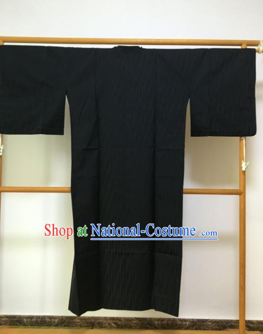 Traditional Japanese Samurai Kimono Black Robe Asian Japan Handmade Warrior Yukata Costume for Men