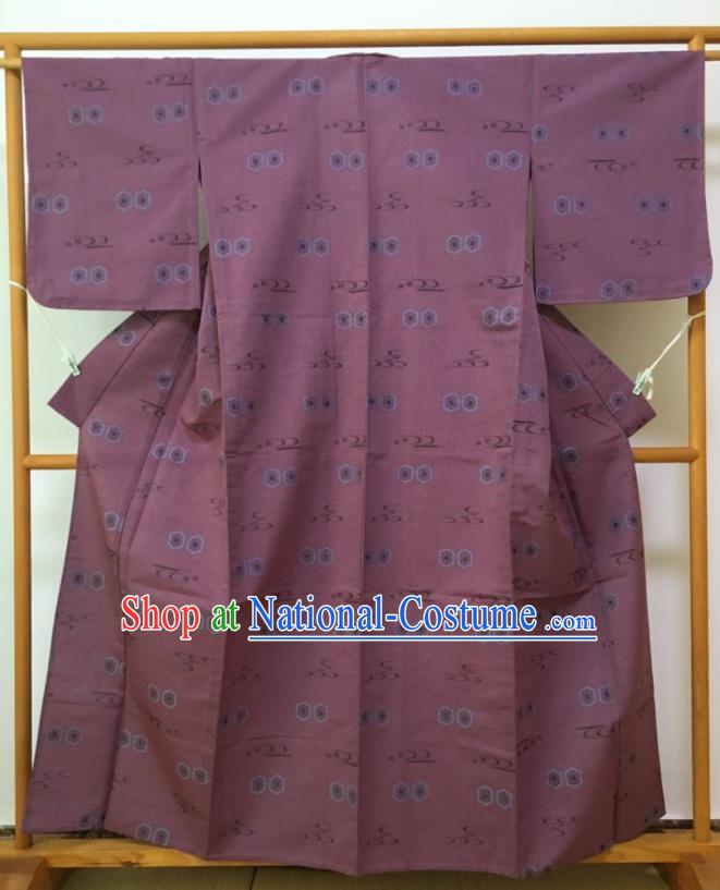 Japanese Traditional Costume Classical Printing Amaranth Furisode Kimono Asian Japan Geisha Yukata Dress for Women