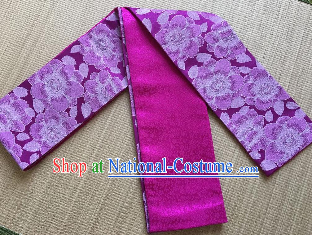 Japanese Traditional Yukata Purple Sakura Brocade Belts Asian Handmade Japan Geisha Kimono Waistband for Women