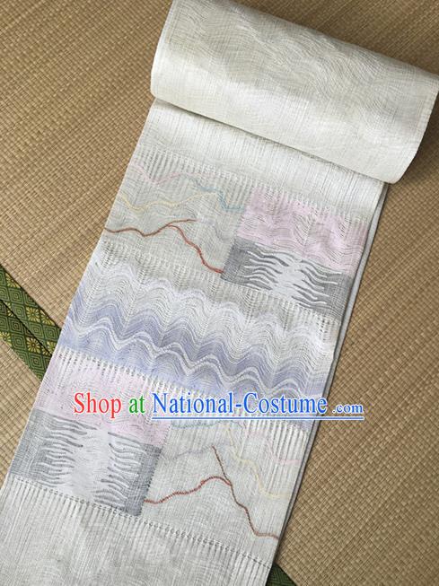 Japanese Traditional Court Yukata White Brocade Belts Asian Handmade Japan Geisha Kimono Waistband for Women