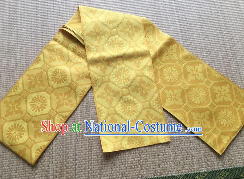 Japanese Traditional Court Yukata Classical Pattern Golden Brocade Belts Asian Handmade Japan Geisha Kimono Waistband for Women