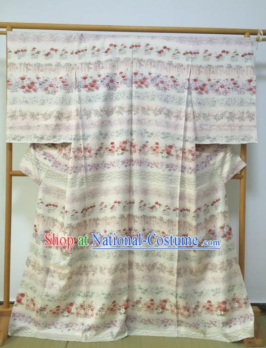 Japanese Traditional Printing Furisode Kimono Asian Japan Geisha Yukata Dress Costume for Women