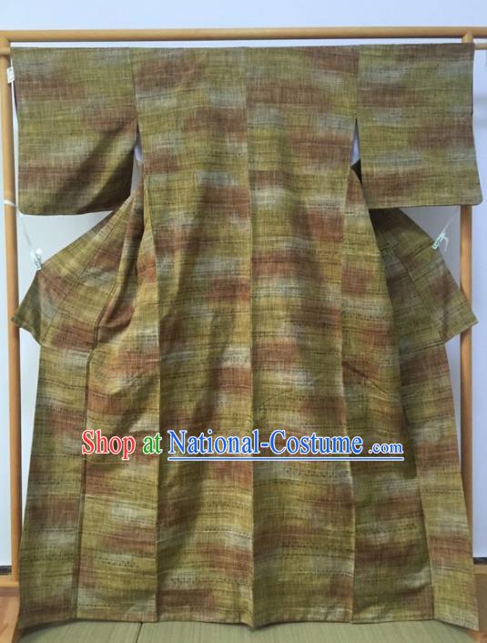 Japanese Traditional Printing Olive Green Furisode Kimono Asian Japan Geisha Yukata Dress Costume for Women