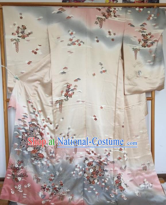 Japanese Traditional Silk Furisode Kimono Asian Japan Geisha Yukata Dress Costume for Women