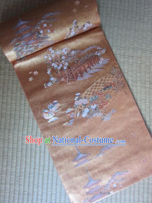 Japanese Traditional Court Yukata Bronze Silk Belts Asian Handmade Japan Geisha Kimono Brocade Waistband for Women