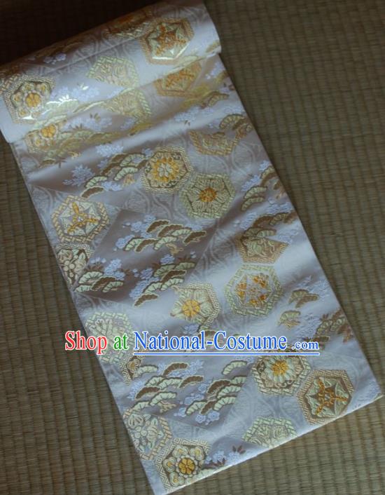 Japanese Traditional Court Yukata Embroidered White Belts Asian Handmade Japan Geisha Kimono Brocade Waistband for Women