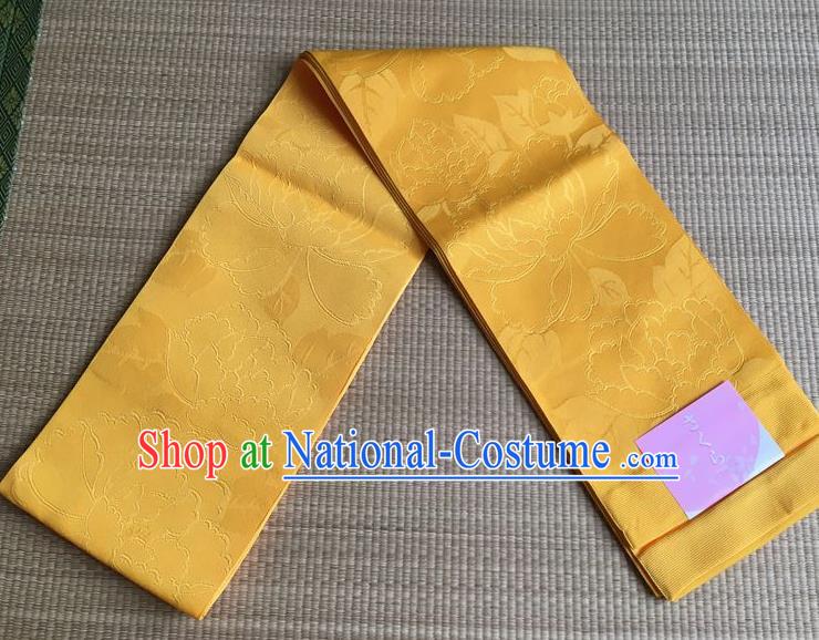 Japanese Traditional Court Yukata Classical Pattern Golden Brocade Belts Asian Handmade Japan Geisha Kimono Waistband for Women