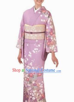 Japanese Traditional Violet Furisode Kimono Asian Japan Costume Geisha Yukata Dress for Women