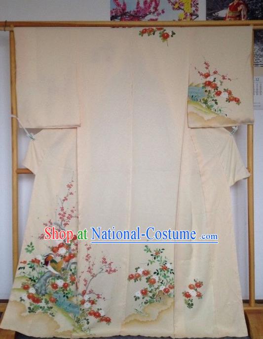 Japanese Traditional White Furisode Kimono Asian Japan Costume Geisha Yukata Dress for Women